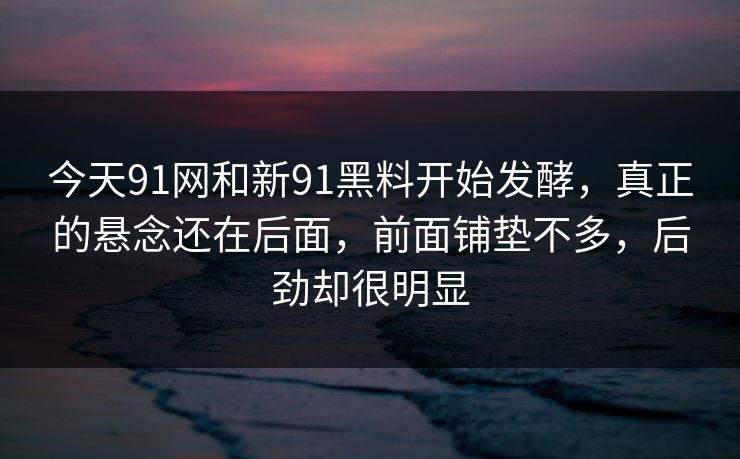 今天91网和新91黑料开始发酵，真正的悬念还在后面，前面铺垫不多，后劲却很明显