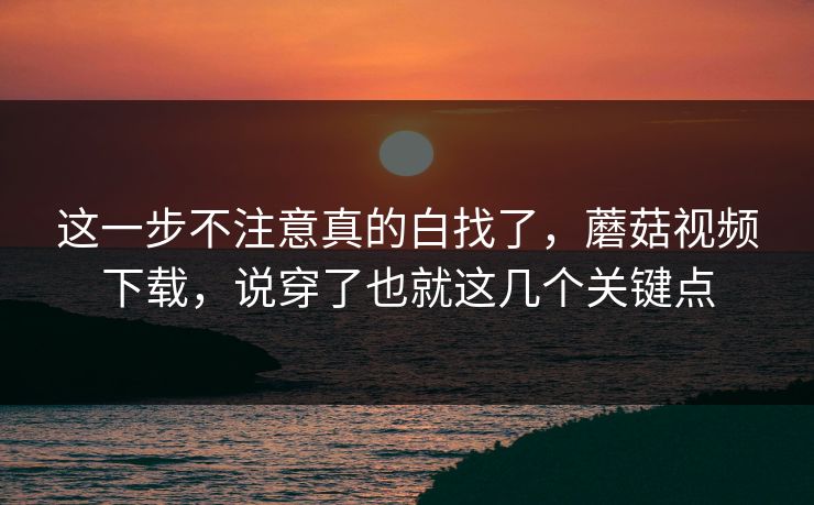 这一步不注意真的白找了，蘑菇视频下载，说穿了也就这几个关键点