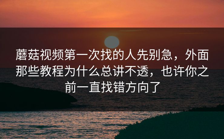 蘑菇视频第一次找的人先别急，外面那些教程为什么总讲不透，也许你之前一直找错方向了